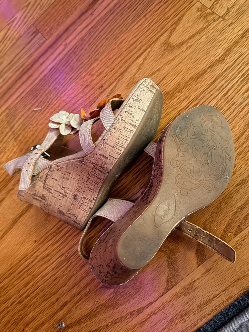 boc Beige and Orange Floral Wedge Sandals